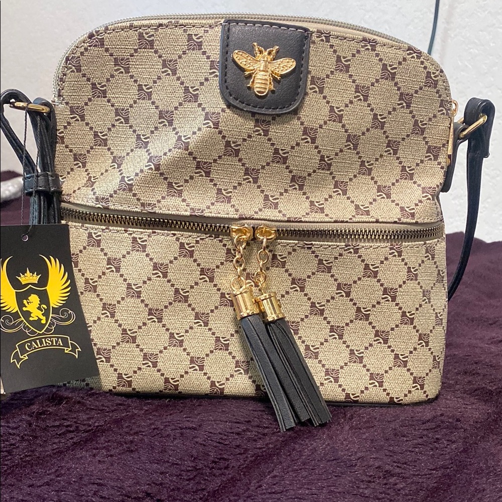 Beige and Black Crossbody Bag